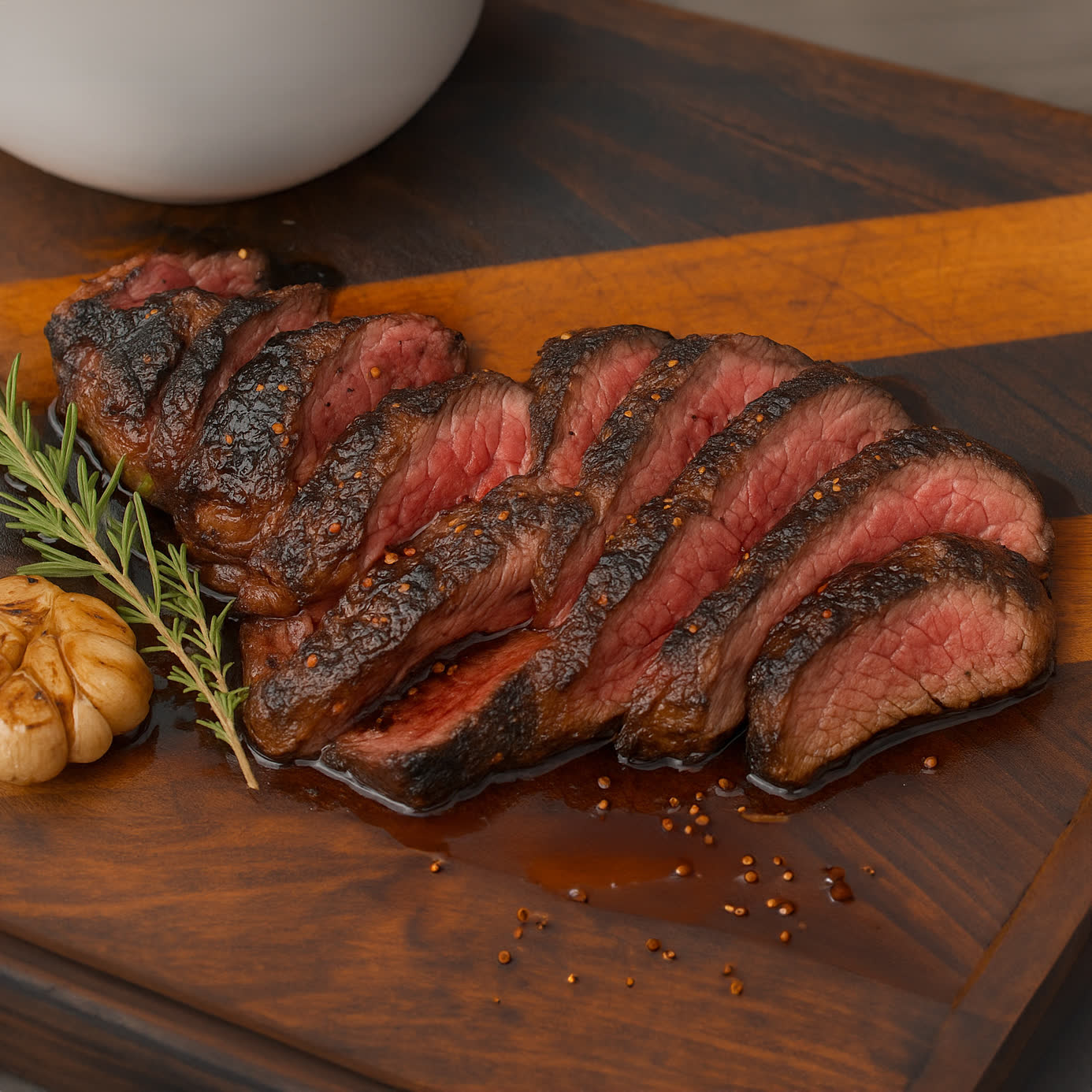 Tomahawk steak, carved